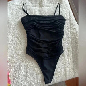 BLACK BABATON RUFFLE BODYSUIT in Size 6